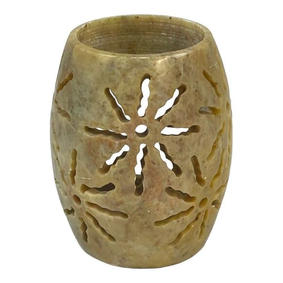 Handcrafted Stone Tealight Holder Made In India  3" Natural Beige Floral Cutouts - Picture 6 of 10